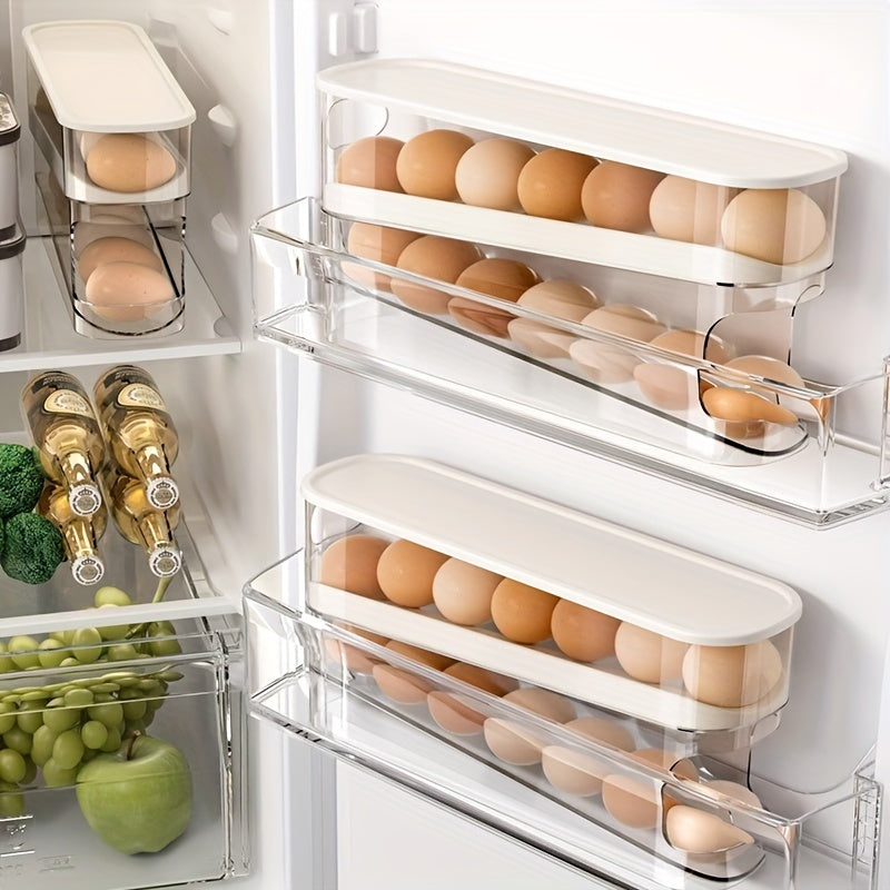 2-Layer Automatic Slide Egg Storage Box, Refrigerator Door Egg Storage Box, Can Hold 12-14 Eggs, Flip Design, Fresh-Keeping Egg Organizer, Essential Kitchen Storage Solution, Refrigerator Egg Rack That Saves Kitchen Space