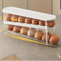 1pc Double-Layer Rolling Egg Storage Box, Space-Saving Fridge Door Organizer, Durable Plastic, Battery-Free, Perfect for Home Storage