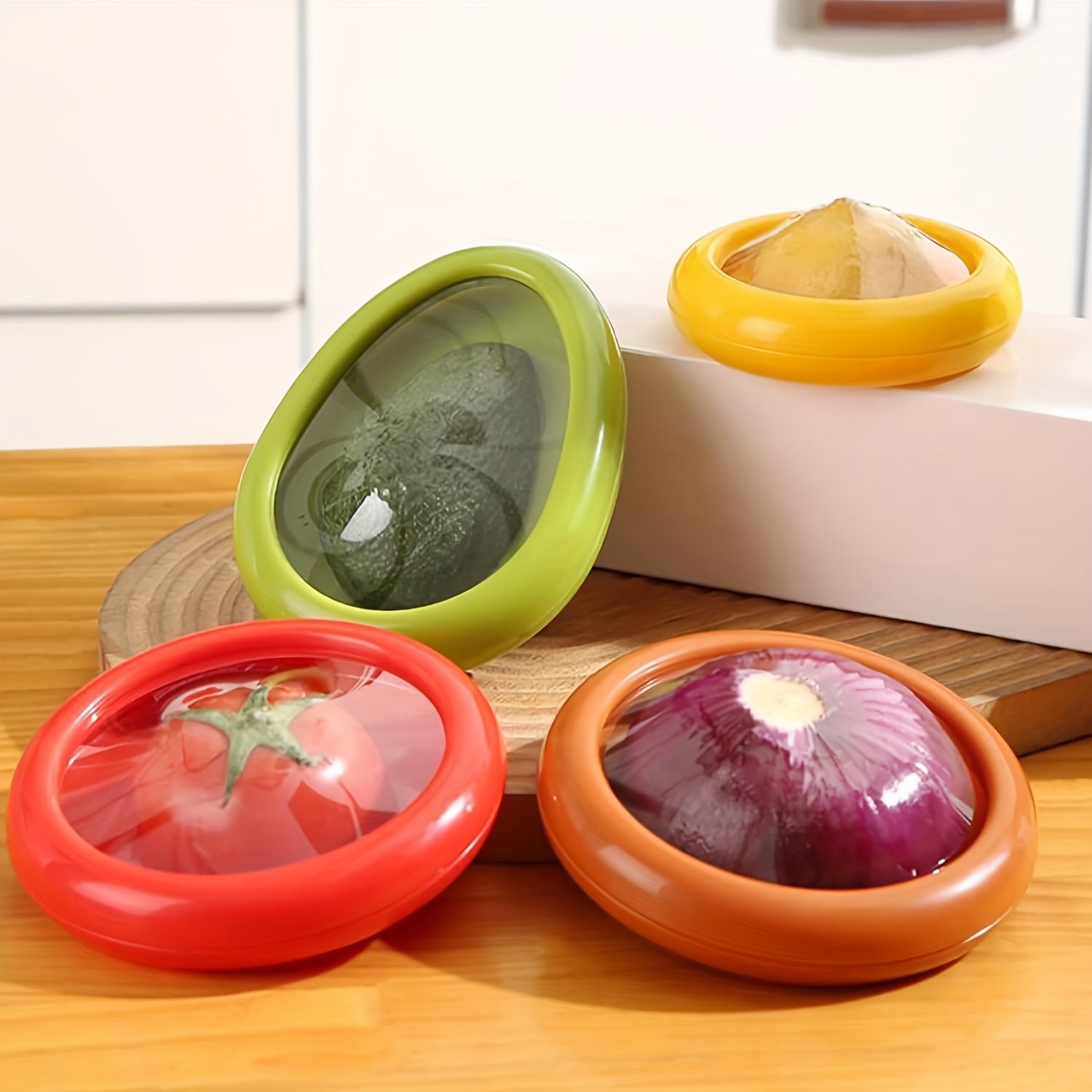 4-Pack Vibrant Acrylic Large Capacity Fruit & Vegetable Storage Containers - Airtight Reusable Stackable Clip-Lid Containers, Color-Coded Containers for Fridge Organization, Meal Prep, Onions, Lemons, Potatoes, Herbs, Meal Prep Storage | Vibrant Kitchenwa
