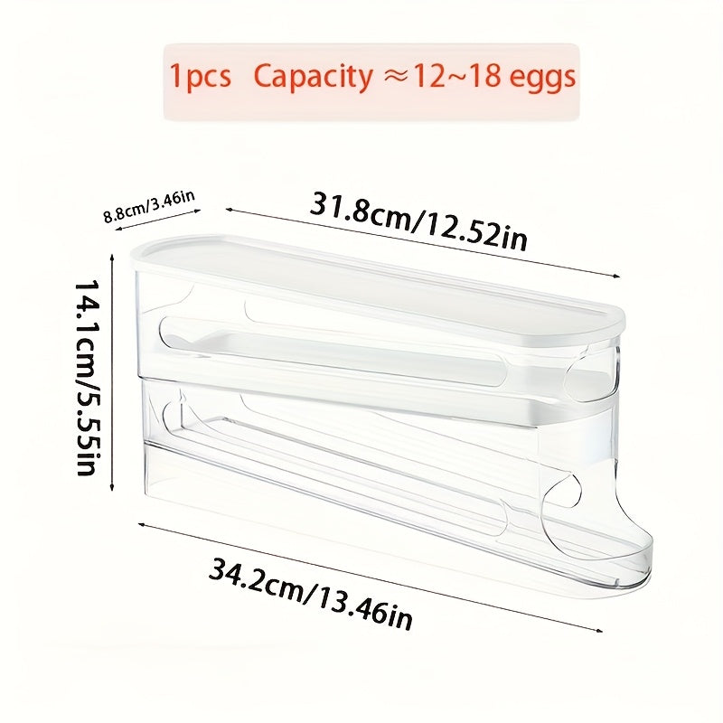 1pc Space-Saving Double-Layer Transparent Automatic Rolling Egg Holder with White Lid - Food-Safe Plastic, Ideal for Refrigerator Side Door & Kitchen Countertops, Egg Holder for Refrigerator