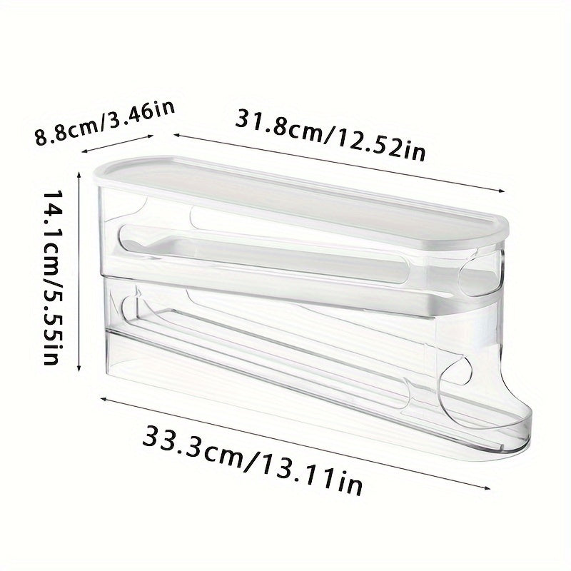 1pc Double-Layer Rolling Egg Storage Box, Space-Saving Fridge Door Organizer, Durable Plastic, Battery-Free, Perfect for Home Storage