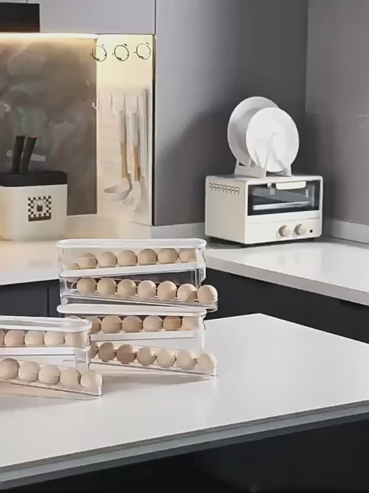 2-Layer Automatic Slide Egg Storage Box, Refrigerator Door Egg Storage Box, Can Hold 12-14 Eggs, Flip Design, Fresh-Keeping Egg Organizer, Essential Kitchen Storage Solution, Refrigerator Egg Rack That Saves Kitchen Space